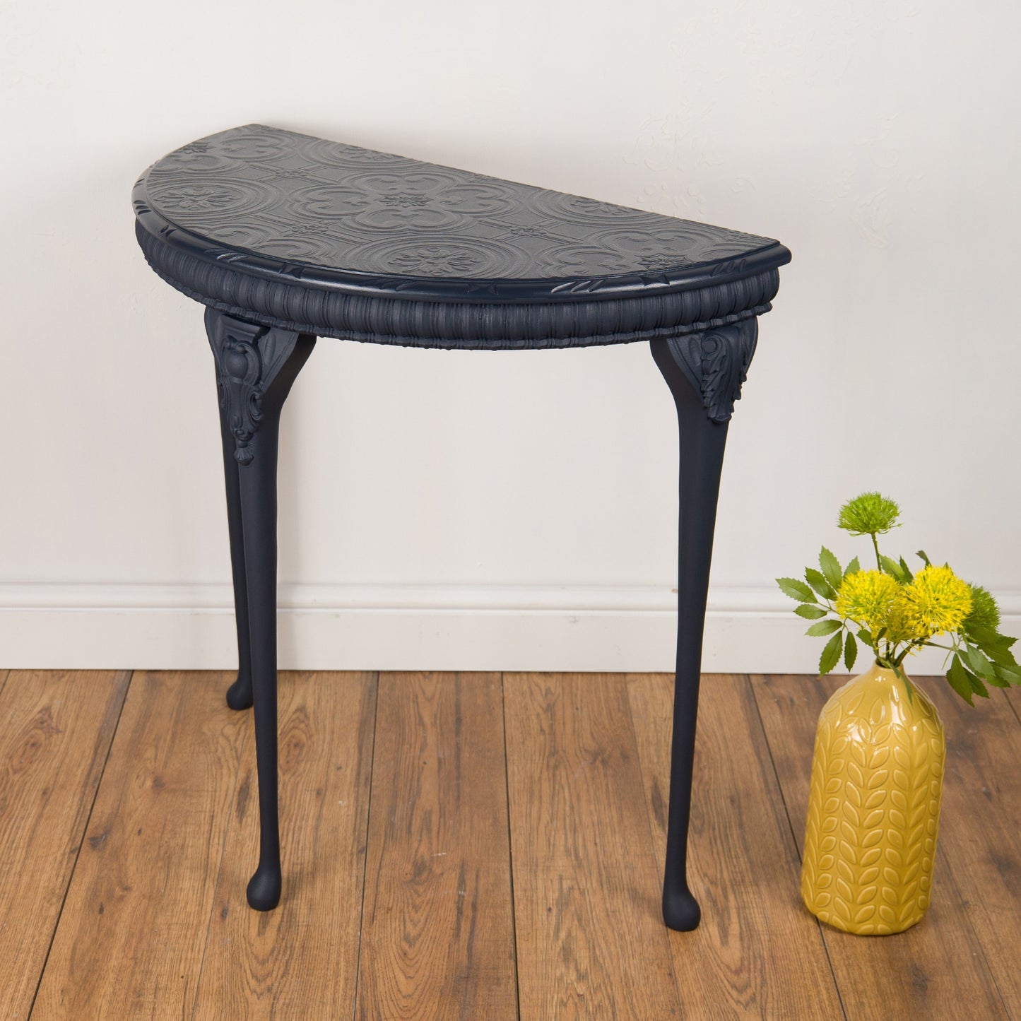 Upcycled Vintage Demi-Lune Table | Navy Blue Console Table | One-of-a-Kind Statement Furniture