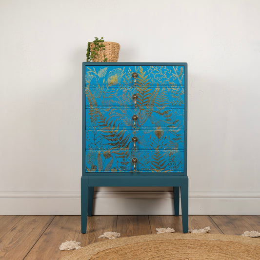 Vintage Teal & Gold Foliage Music Cabinet – Hand Painted Upcycled Furniture