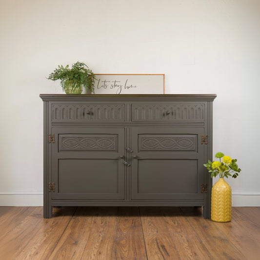 Vintage Oak Upcycled Grey Hand-Painted Sideboard