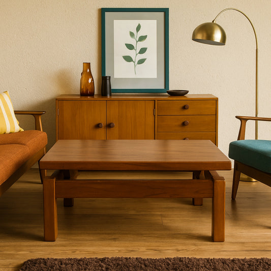Mid-Century Solid Mahogany Coffee Table – Vintage Retro Living Room Furniture
