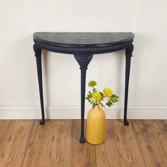Upcycled Vintage Demi-Lune Table | Navy Blue Console Table | One-of-a-Kind Statement Furniture