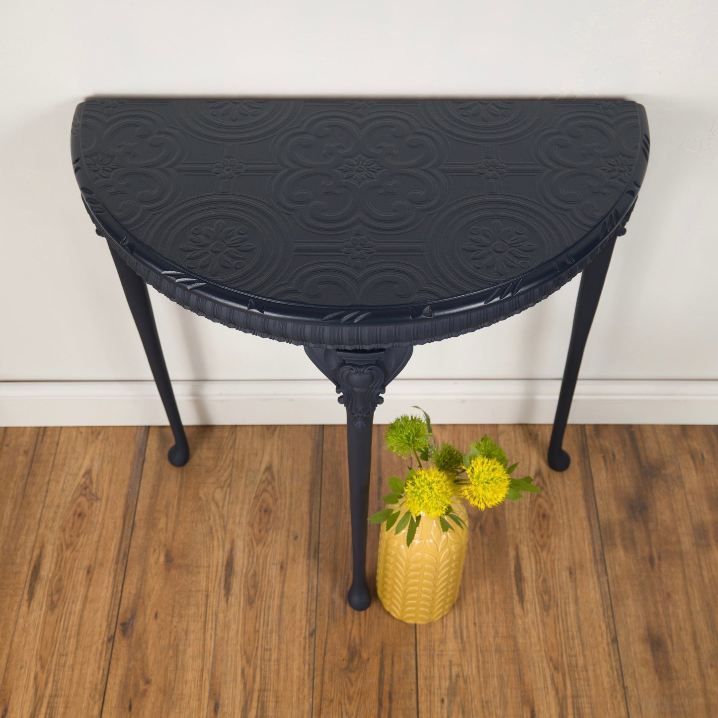 Upcycled Vintage Demi-Lune Table | Navy Blue Console Table | One-of-a-Kind Statement Furniture