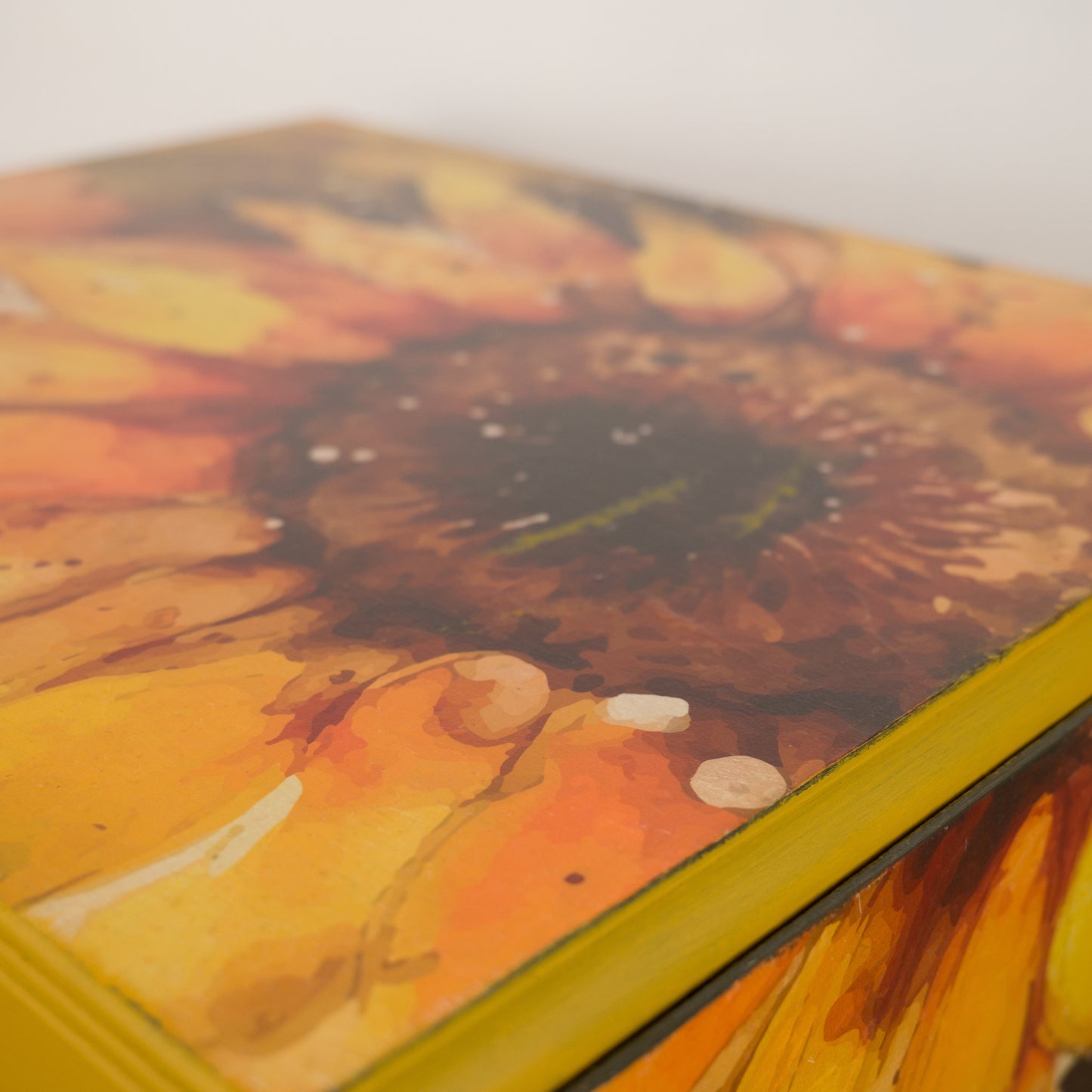 Upcycled Vintage Sunflower Drop Leaf Table | Yellow Hand-Painted & Decoupage Accent Table | Unique Furniture