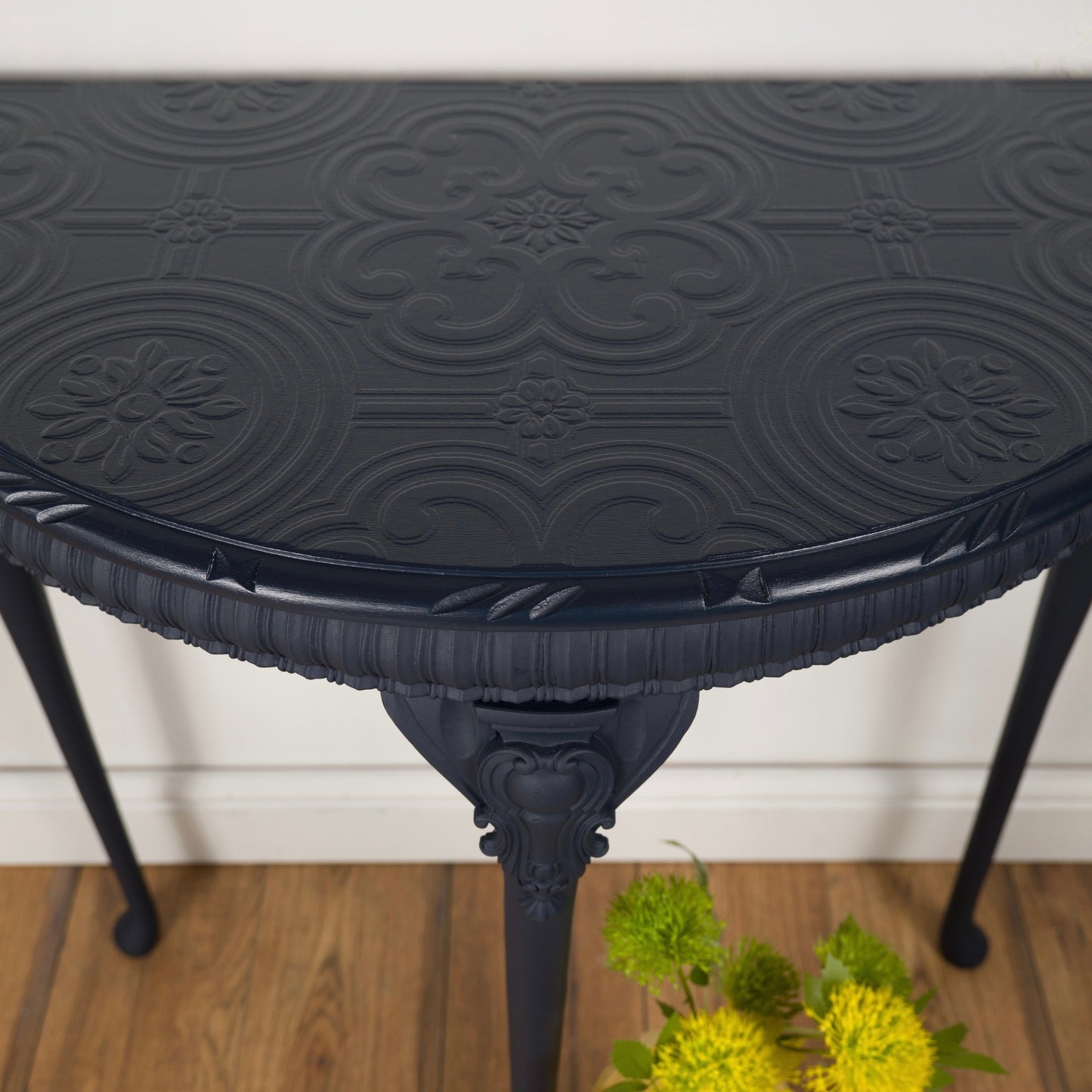 Upcycled Vintage Demi-Lune Table | Navy Blue Console Table | One-of-a-Kind Statement Furniture