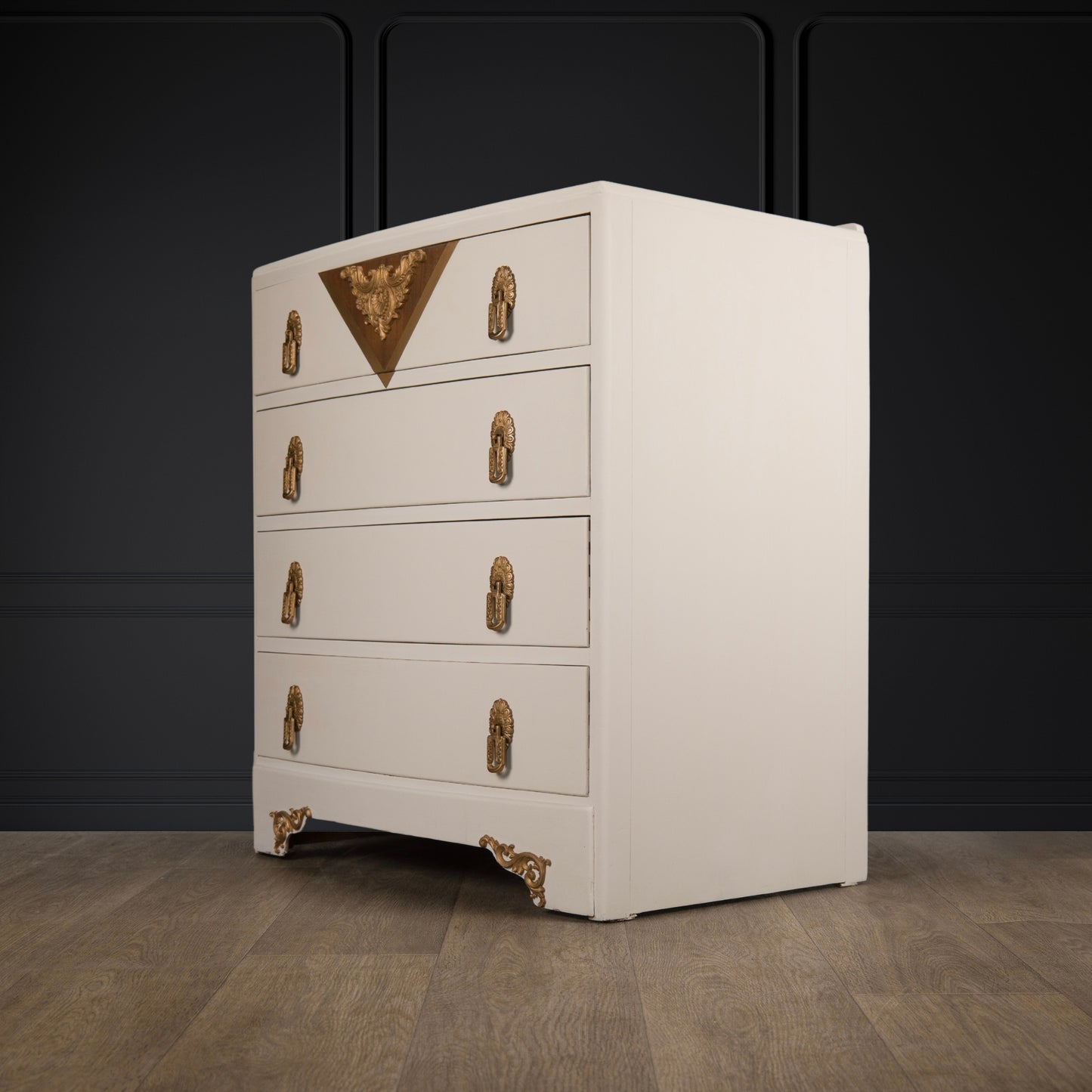 Vintage Upcycled B&E Chest of Drawers Cream Gold