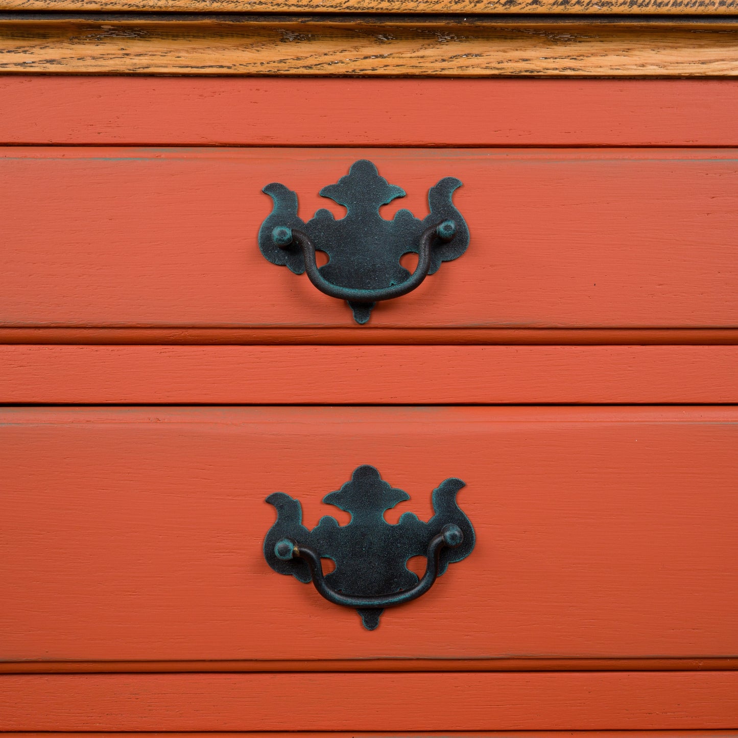 Vintage Upcycled Oak Chest of Drawers | Hand Painted Burnt Orange Bedside Table with Floral Decoupage Panels | Unique Boho Bedroom Furniture
