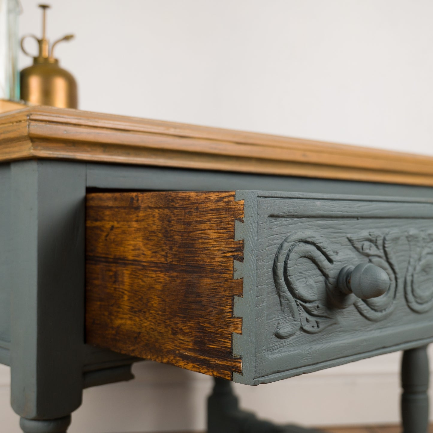 Vintage Upcycled Oak Side Table | Lamp or Plant Table