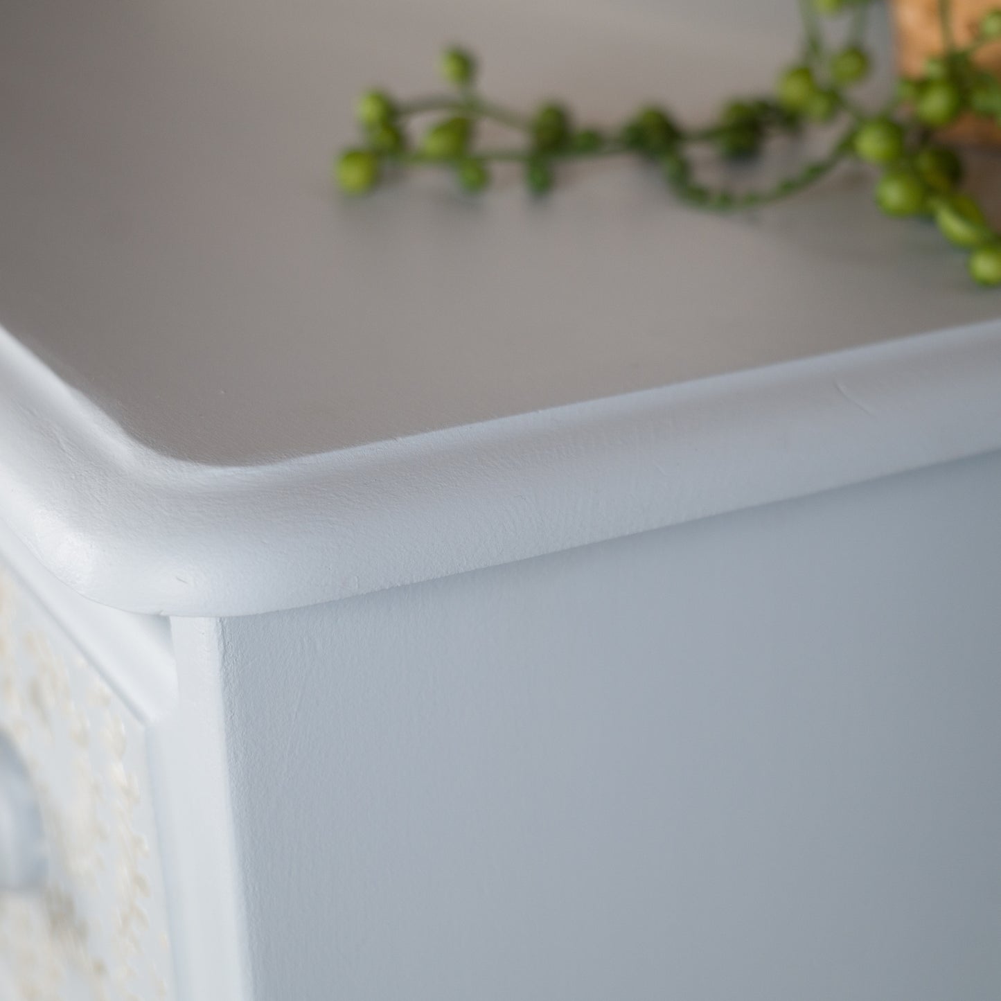 Hand-Painted Blue Chest of Drawers with Pearl Effect Stencil Detail | Vintage Upcycled Furniture