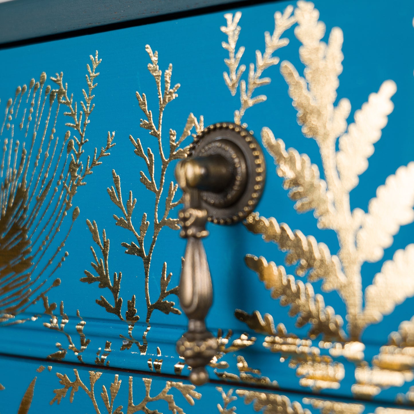 Vintage Teal & Gold Foliage Music Cabinet – Hand Painted Upcycled Furniture