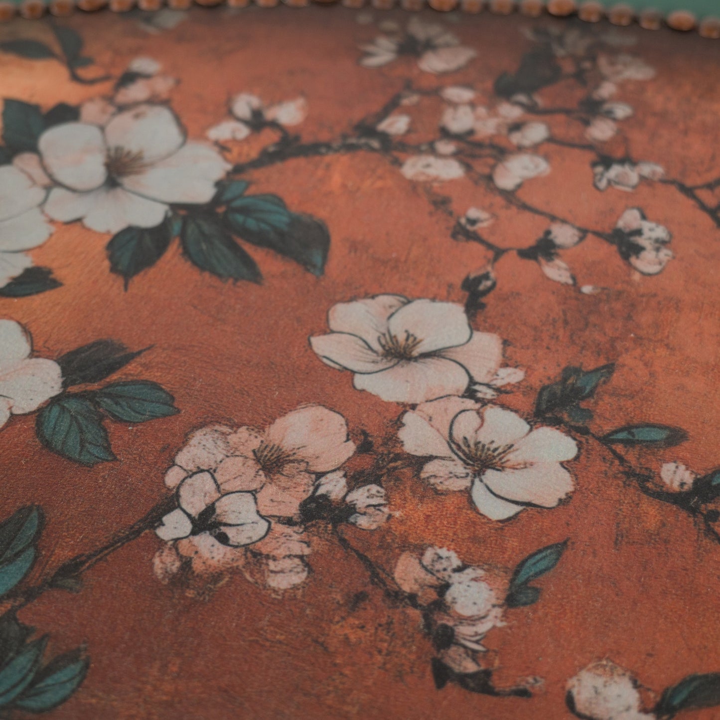 Vintage Green & Copper Oval Table – Upcycled in Botanical Elegance