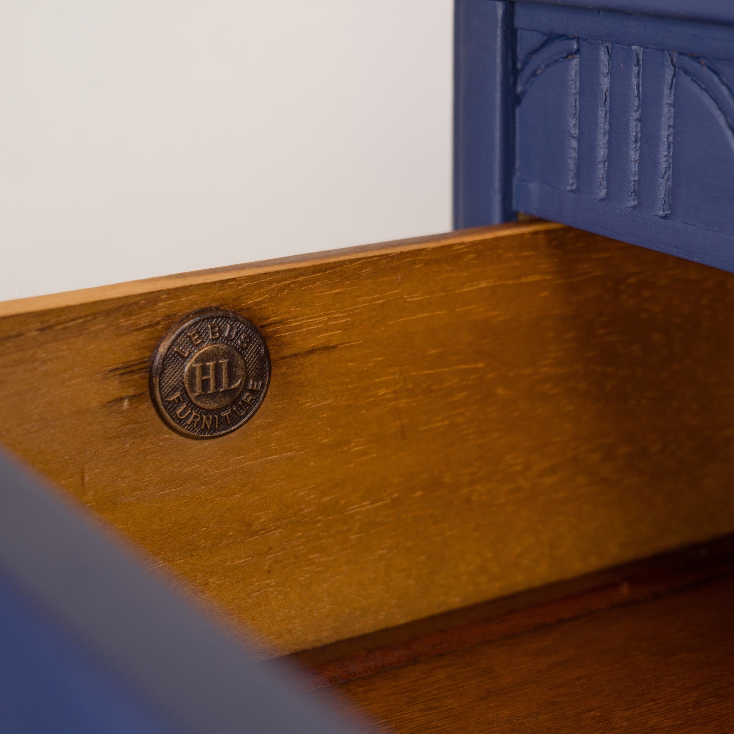 Hand-Painted Upcycled Navy Lebus MCM Chest of Drawers with Floral Detailing