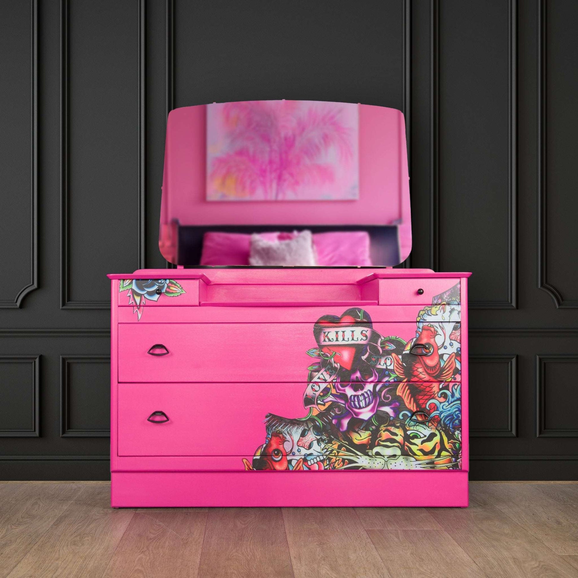 Vintage Upcycled MCM Pink Painted Lebus Dressing Table