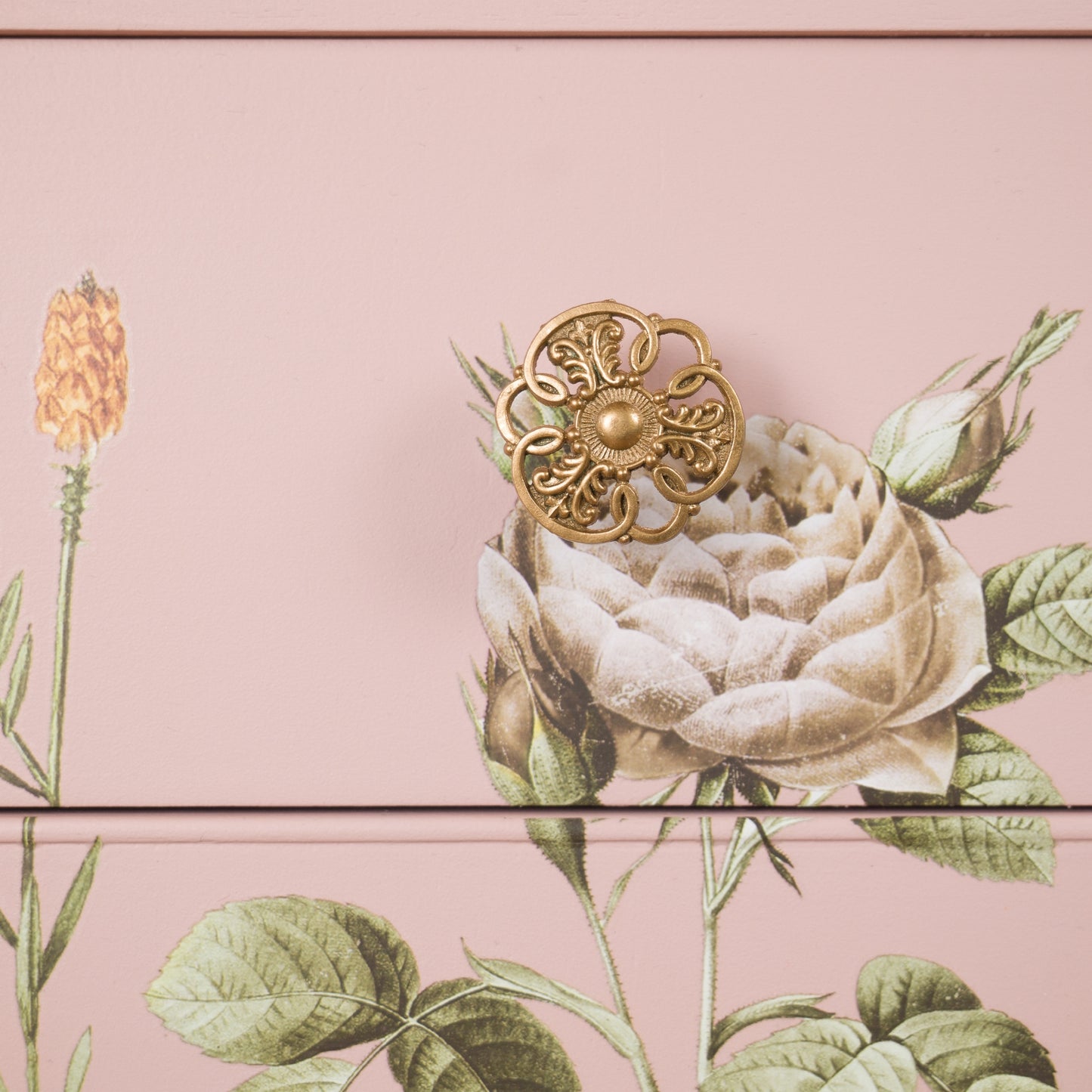 Pair of Vintage Painted Mid Century Pink Floral Bedside Tables