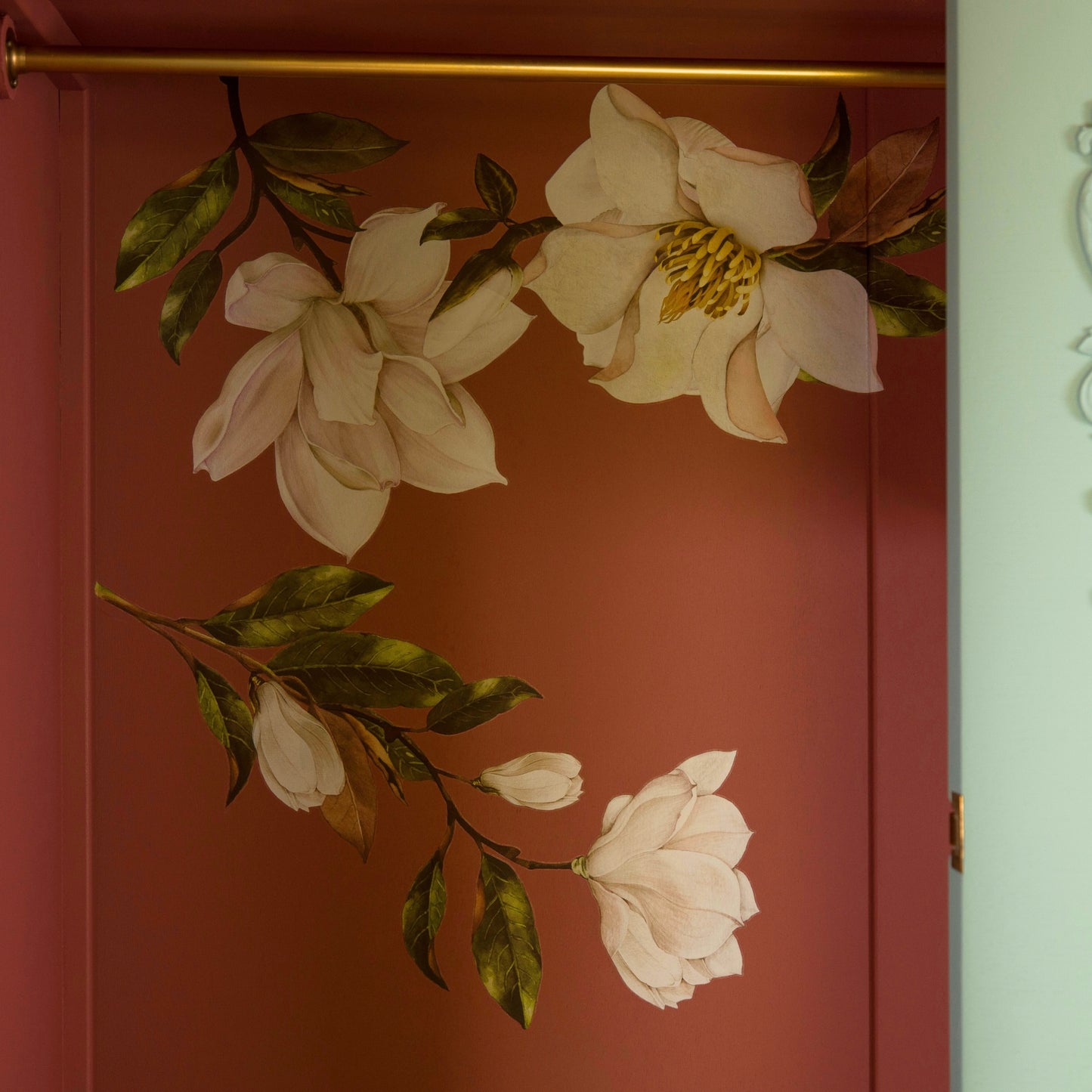 Vintage Duck Egg Blue Wardrobe with Gold Detailing & Rose Pink Inside
