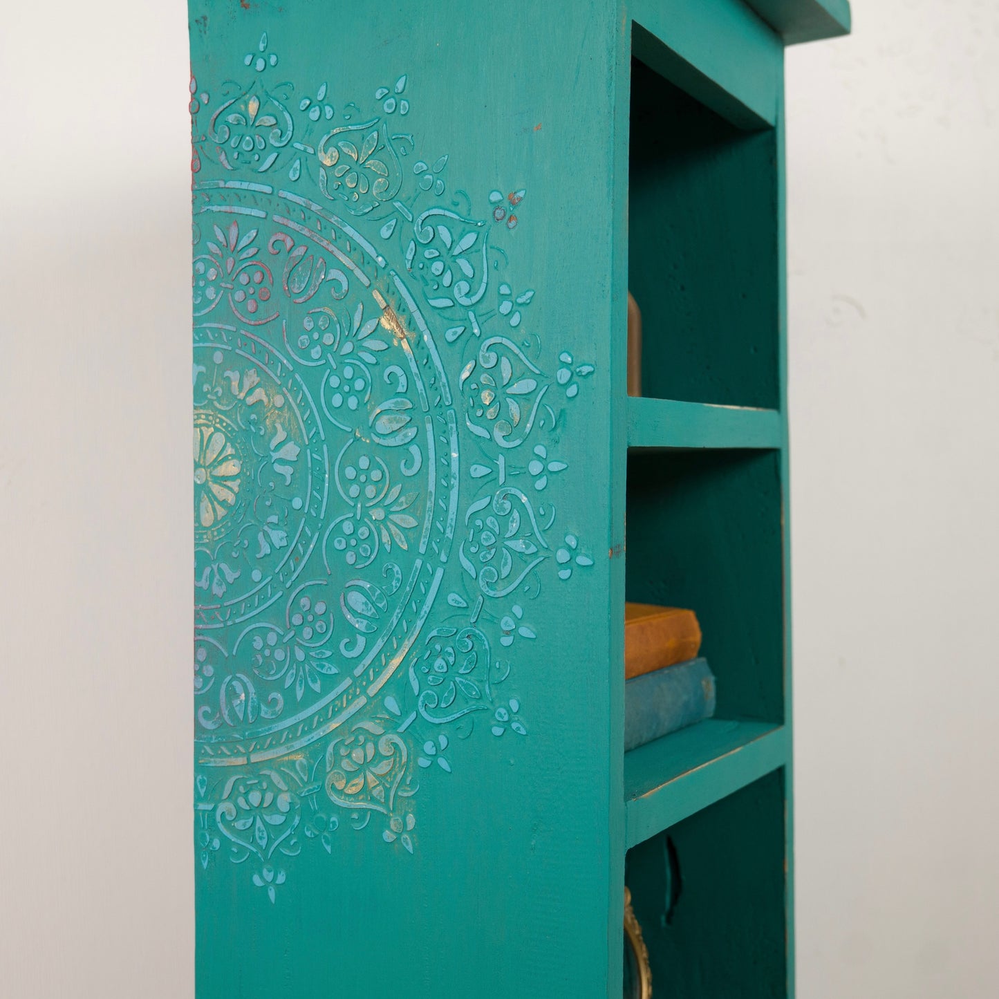 Slimline Boho Plant Table | Upcycled Vintage Side Table | Teal Accent Furniture