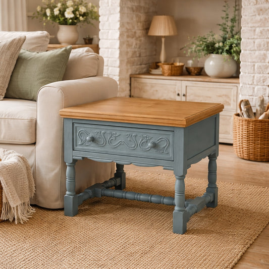 Vintage Upcycled Oak Side Table | Lamp or Plant Table