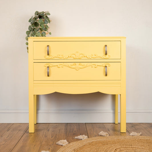 Vintage Yellow Chest of Drawers with Ornate Detailing