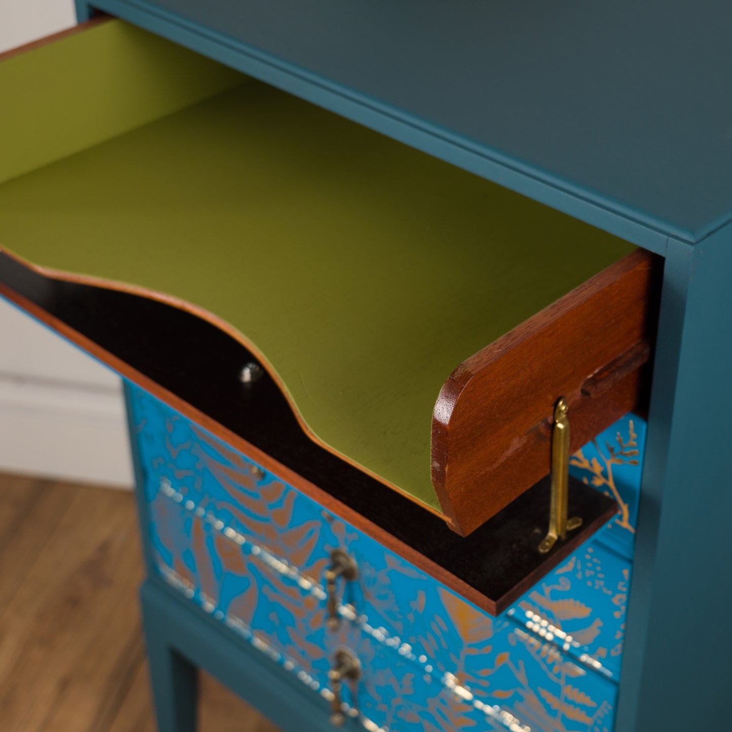 Vintage Teal & Gold Foliage Music Cabinet – Hand Painted Upcycled Furniture