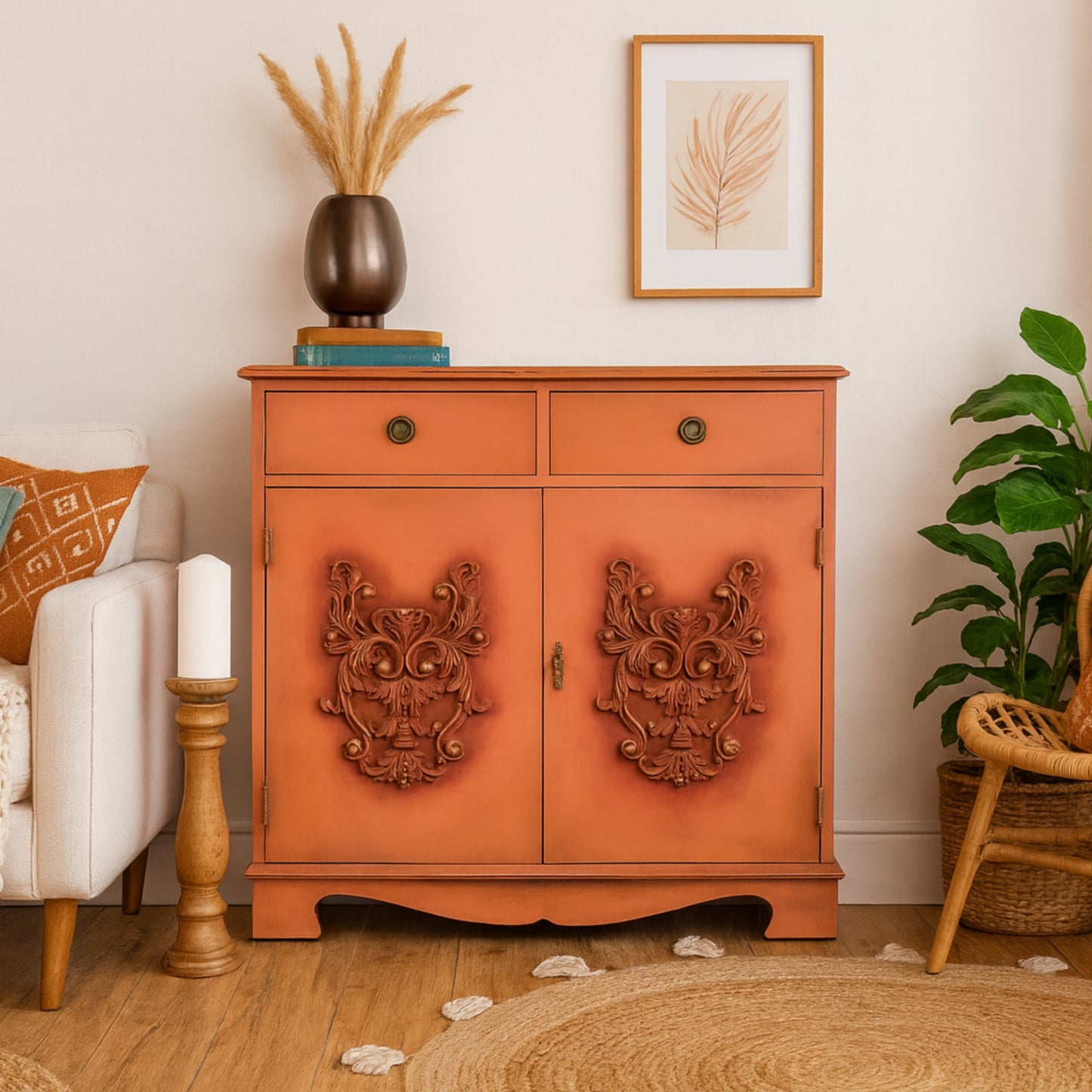Upcycled Vintage Terracotta Cabinet | Boho Storage Cupboard | Hallway Console Cabinet
