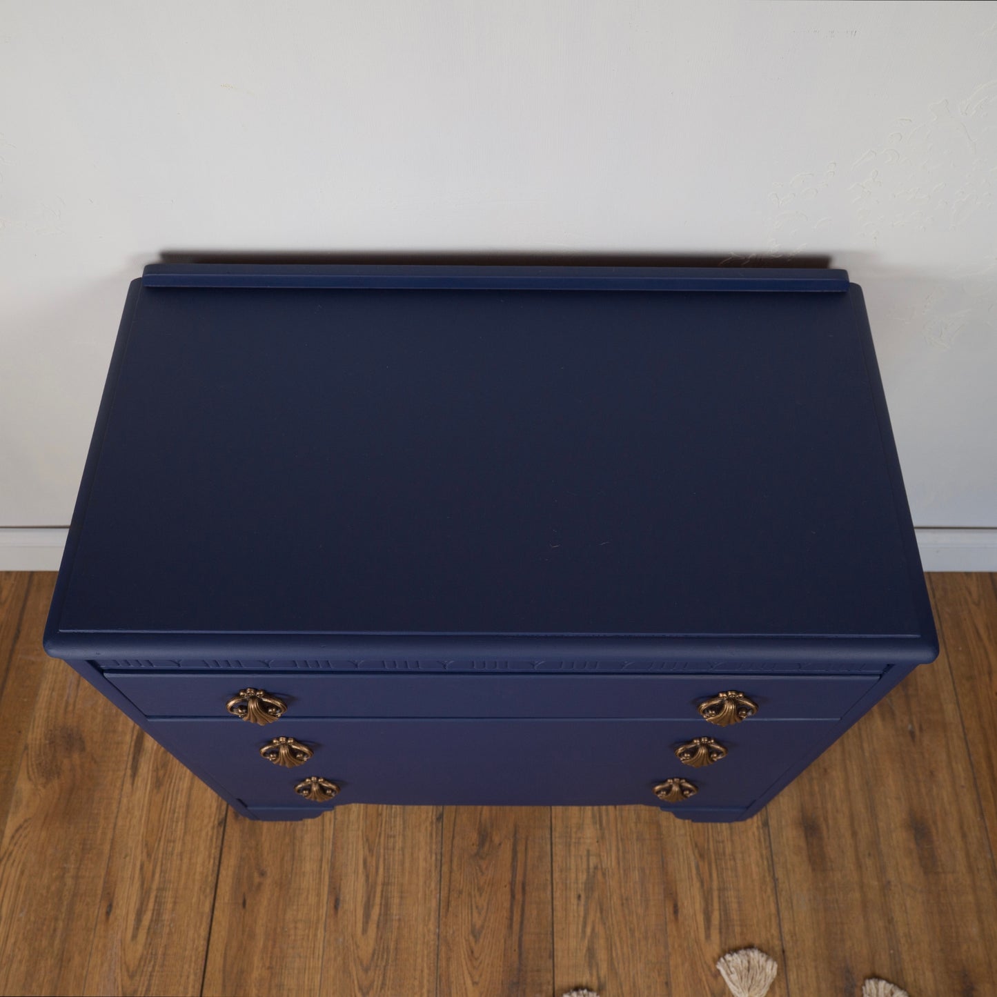 Hand-Painted Upcycled Navy Lebus MCM Chest of Drawers with Floral Detailing