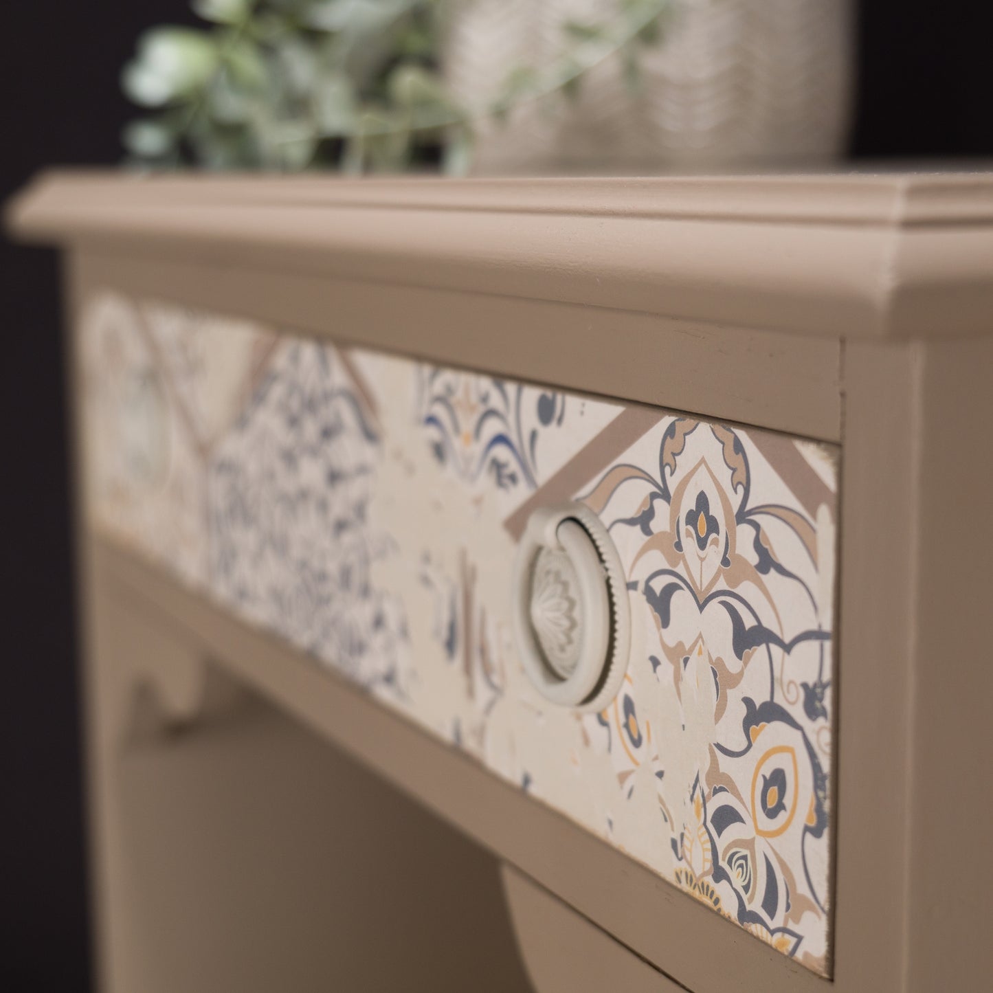 Vintage Upcycled Decoupage Petite Side Table Console Cabinet