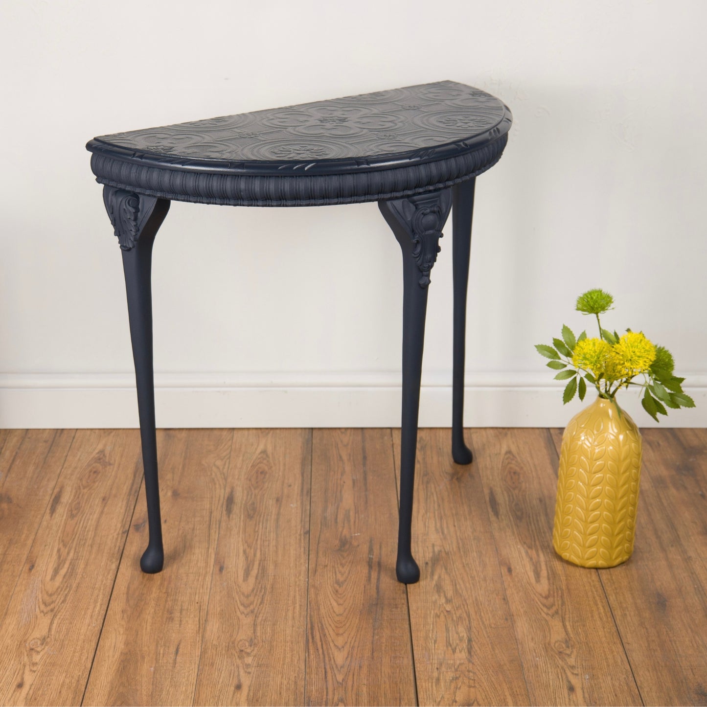 Upcycled Vintage Demi-Lune Table | Navy Blue Console Table | One-of-a-Kind Statement Furniture