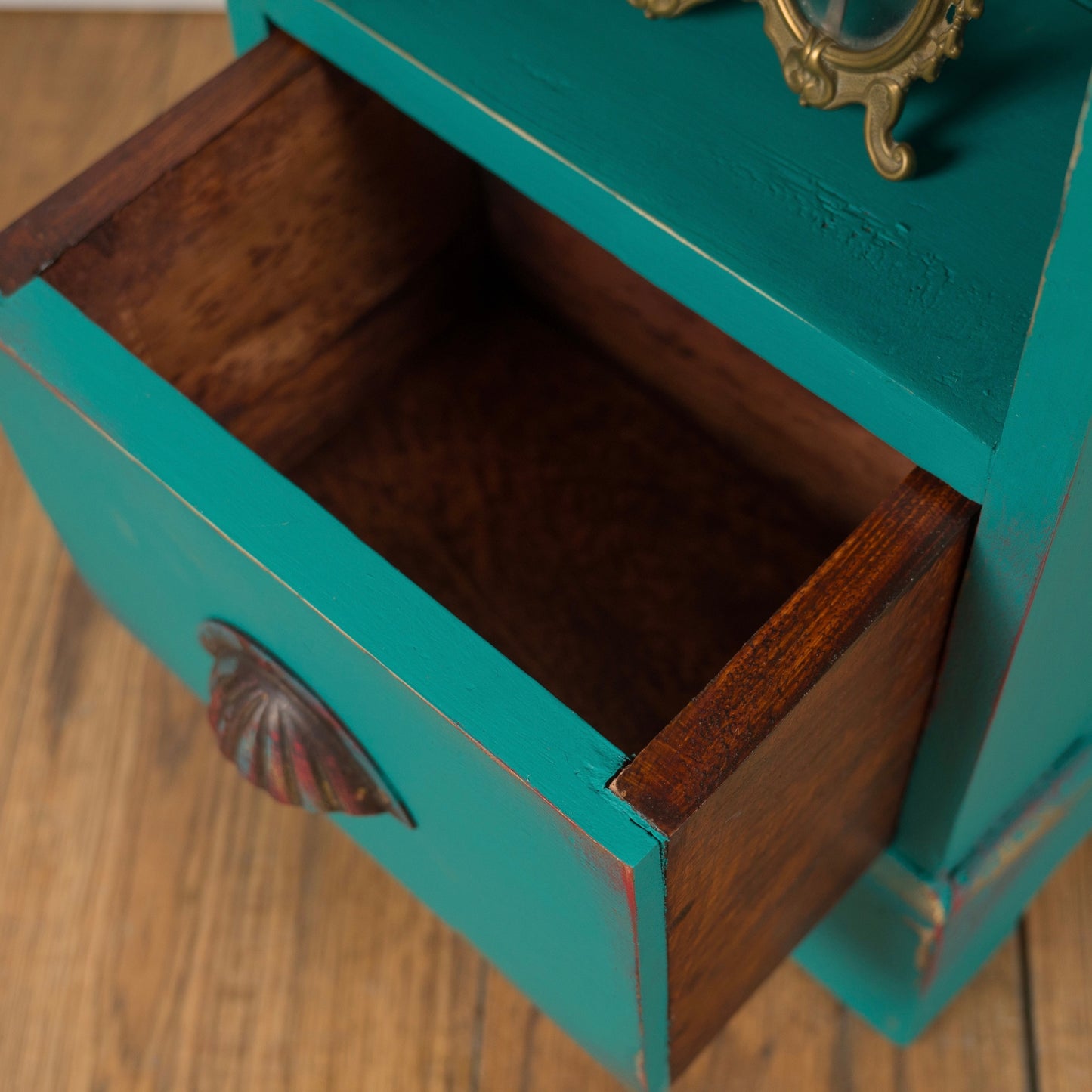 Slimline Boho Plant Table | Upcycled Vintage Side Table | Teal Accent Furniture
