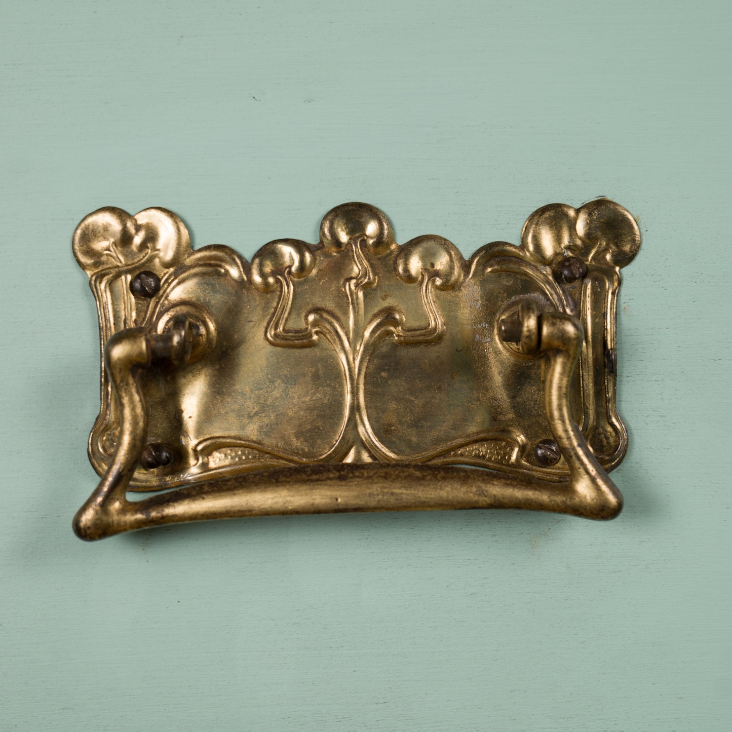 Vintage Aqua Chest of Drawers | Hand-Painted | Ornate Floral Detailing & Brass Hardware