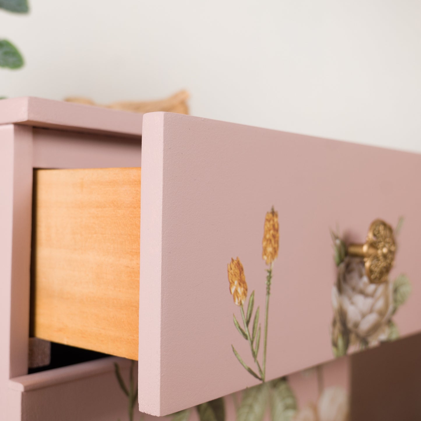 Pair of Vintage Painted Mid Century Pink Floral Bedside Tables