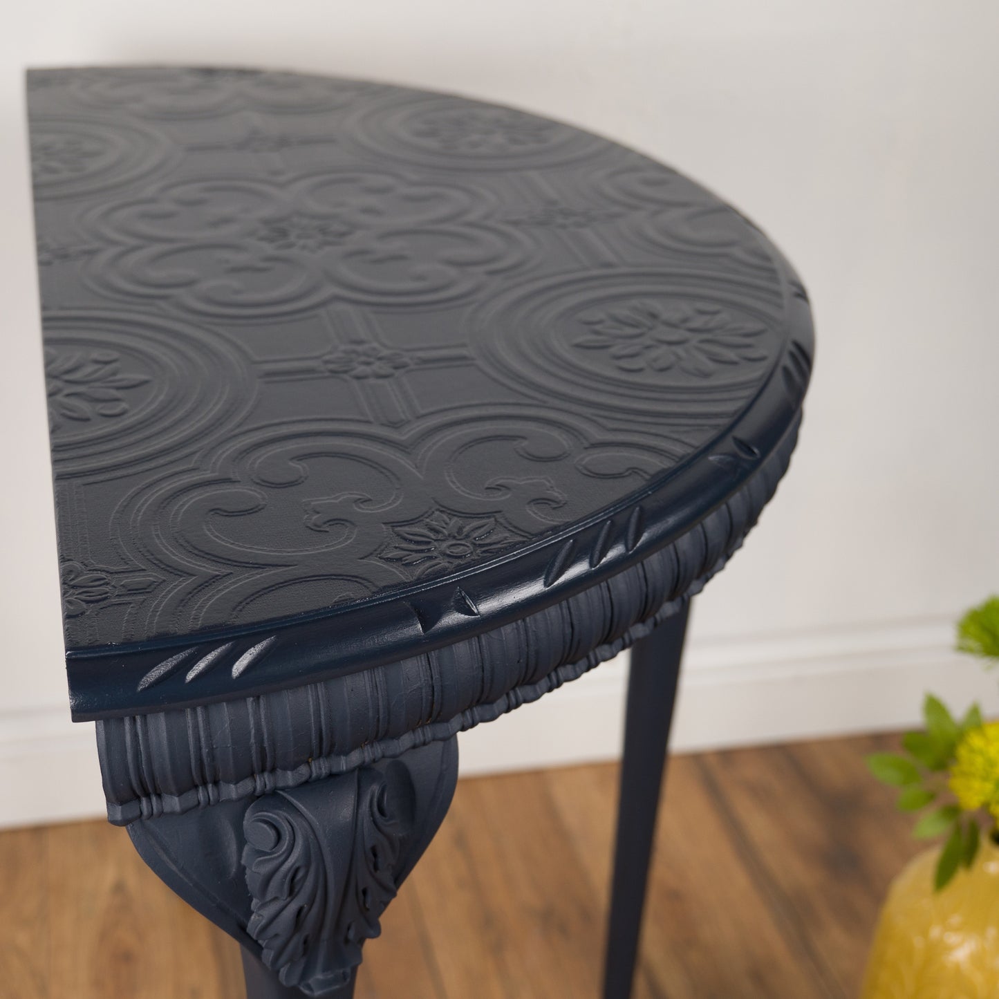 Upcycled Vintage Demi-Lune Table | Navy Blue Console Table | One-of-a-Kind Statement Furniture