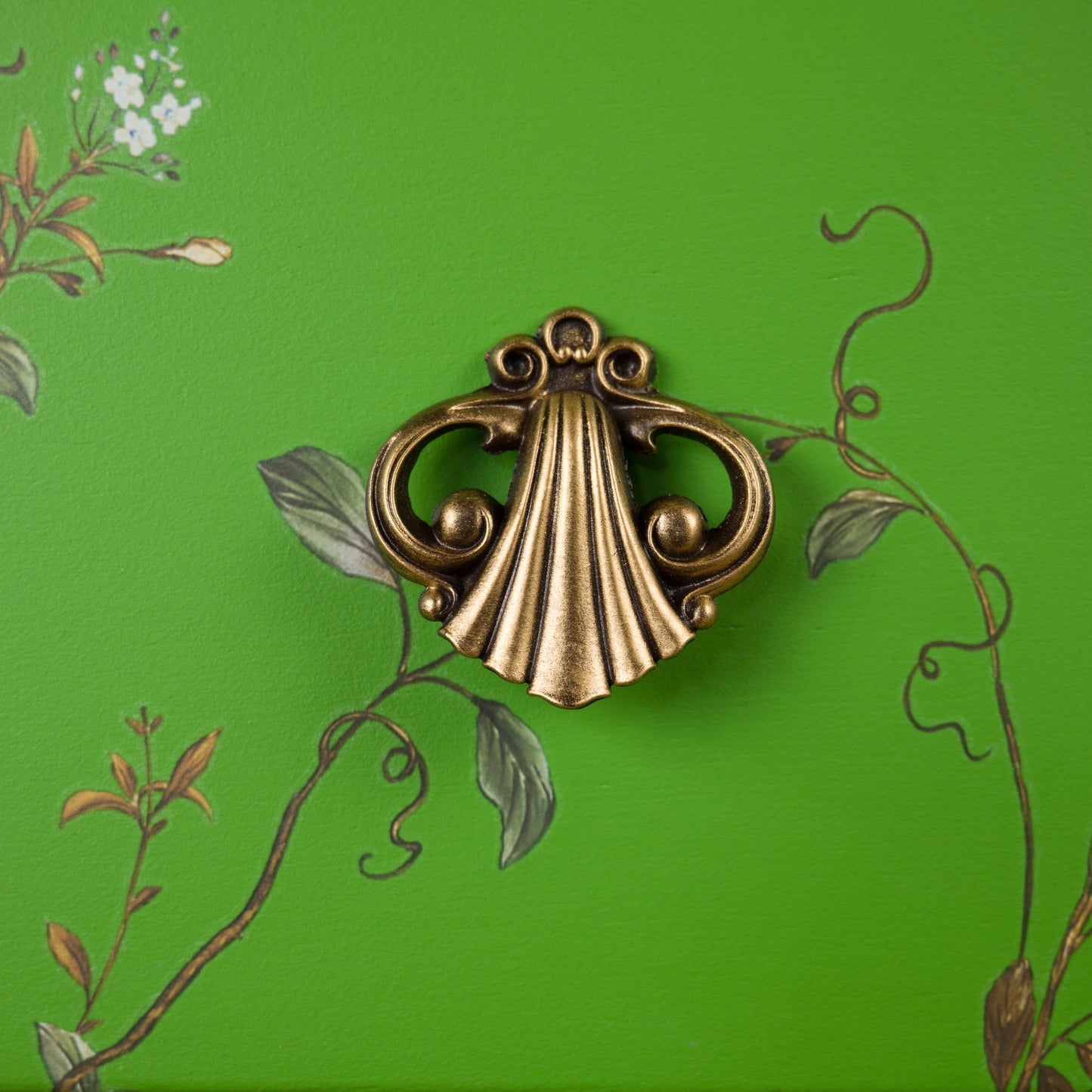 Upcycled Hand-Painted Vintage Chest of Drawers – Botanical Floral Design in Vibrant Green