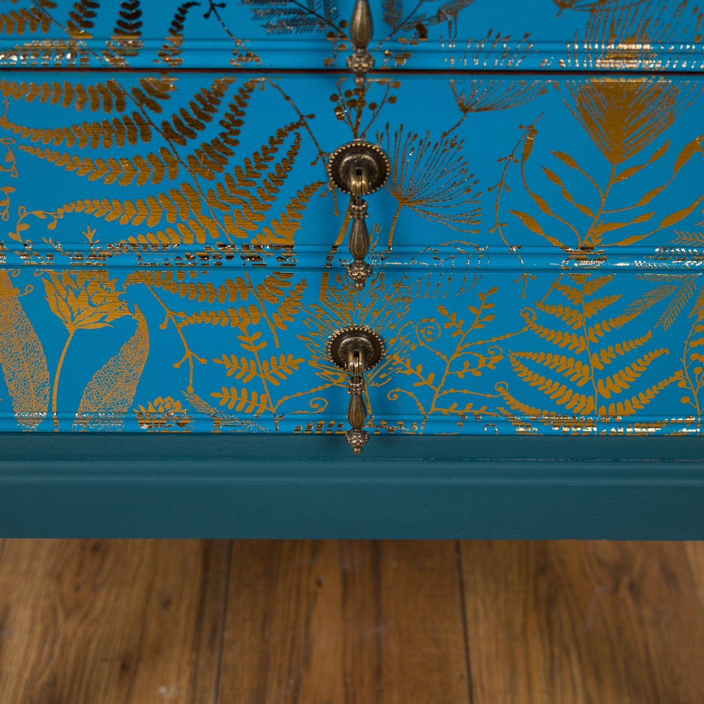 Vintage Teal & Gold Foliage Music Cabinet – Hand Painted Upcycled Furniture